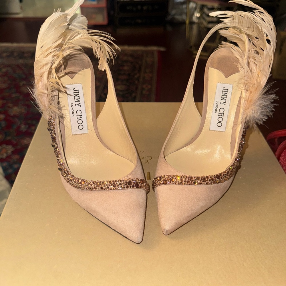 Jimmy Choo Women's Pink Feather Embellished Heels